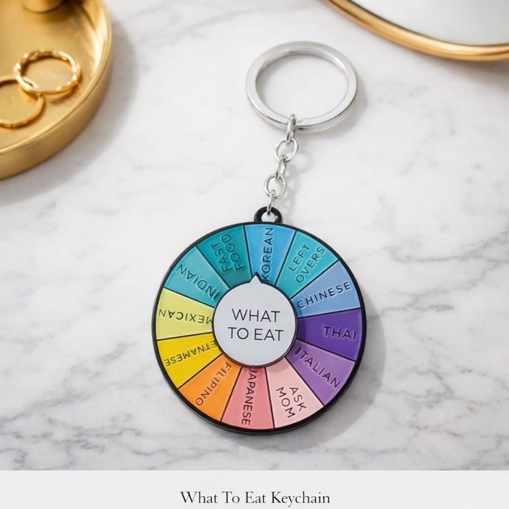 NEW What To Eat Rotatable Decision-Maker Keychain Pendant NWT